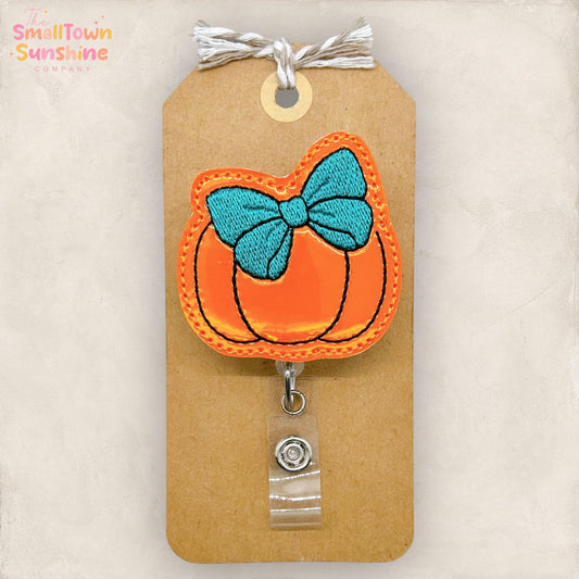 Coquette Bow Pumpkin Badge Reel, Halloween Badge Reel, Nurse Badge Clip, Teacher Lanyard, Coworker Gift, Badge Buddy, Retractable ID Holder