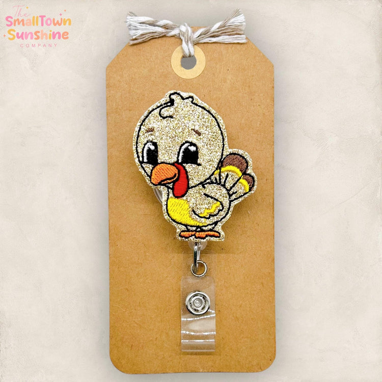 Turkey Badge Reel, Thanksgiving Badge Reel, Nurse Badge Clip, Teacher Lanyard, Coworker Gift, Badge Buddy, Retractable ID Holder | GLITTER