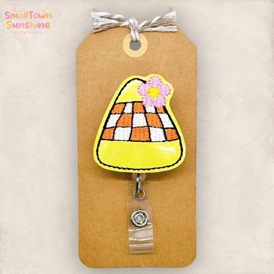 Retro Candy Corn Badge Reel, Halloween Name Tag, Nurse Badge Clip, Teacher Lanyard, Coworker Gift, Badge Topper, Retractable ID Holder