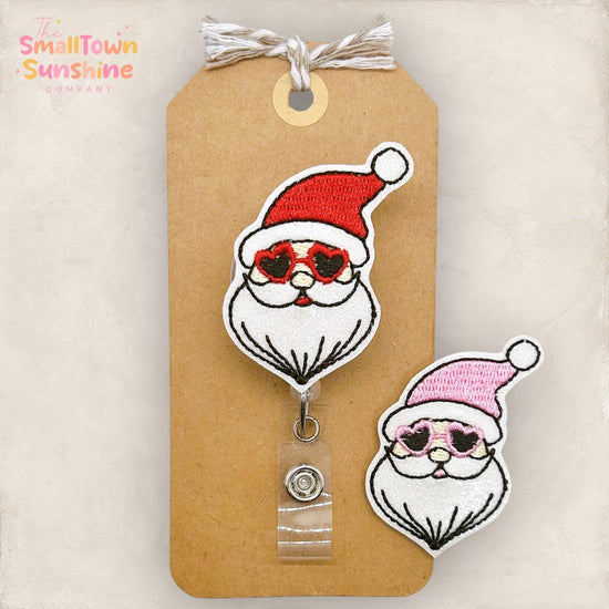 Retro Santa Badge Reel, Christmas Badge Reel, Nurse Badge Clip, Teacher Lanyard, Coworker Gift, Name Tag, Retractable ID Holder | GLITTER