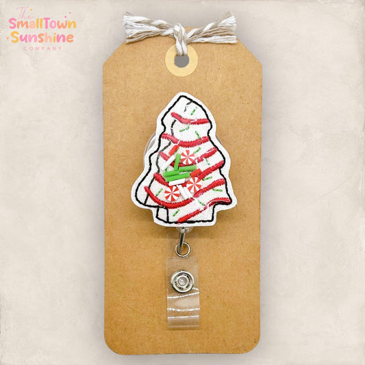 Christmas Cake Shaker Badge Reel, Holiday Season Name Tag, Nurse Badge Clip, Teacher Lanyard, Coworker Gift, Retractable ID Holder | GLITTER