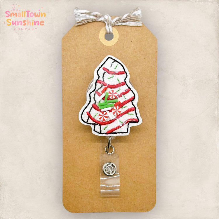 Christmas Cake Shaker Badge Reel, Holiday Season Name Tag, Nurse Badge Clip, Teacher Lanyard, Coworker Gift, Retractable ID Holder | GLITTER