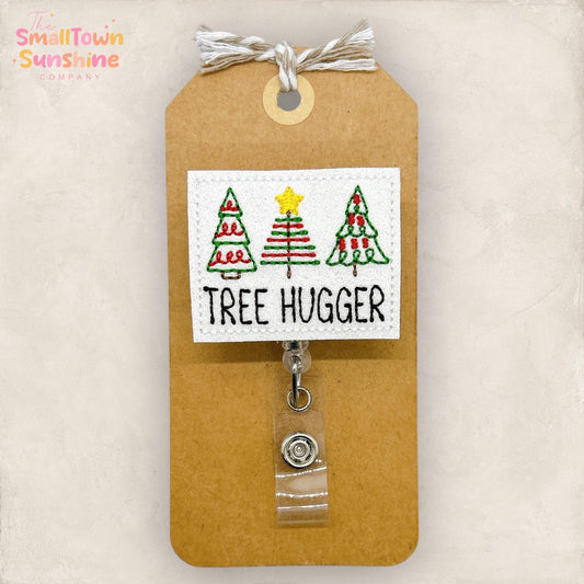 Tree Hugger Badge Reel, Funny Christmas Tree Name Tag, Nurse Badge Clip, Teacher Lanyard, Coworker Gift, Retractable ID Holder | GLITTER