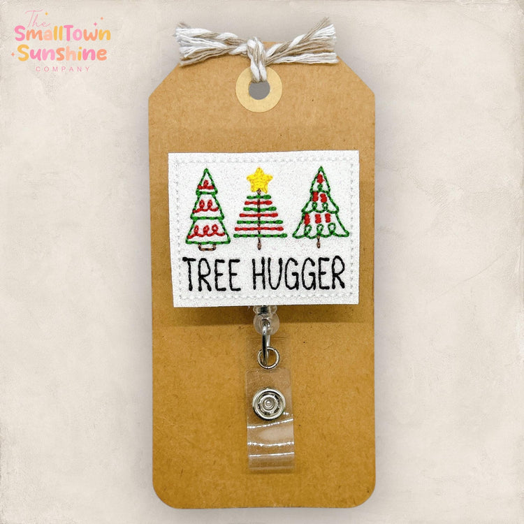 Tree Hugger Badge Reel, Funny Christmas Tree Name Tag, Nurse Badge Clip, Teacher Lanyard, Coworker Gift, Retractable ID Holder | GLITTER
