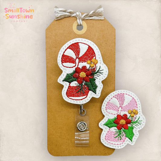 Festive Candy Cane Badge Reel, Christmas Badge Reel, Nurse Badge Clip, Teacher Lanyard, Coworker Gift, Name Tag, Retractable ID Holder