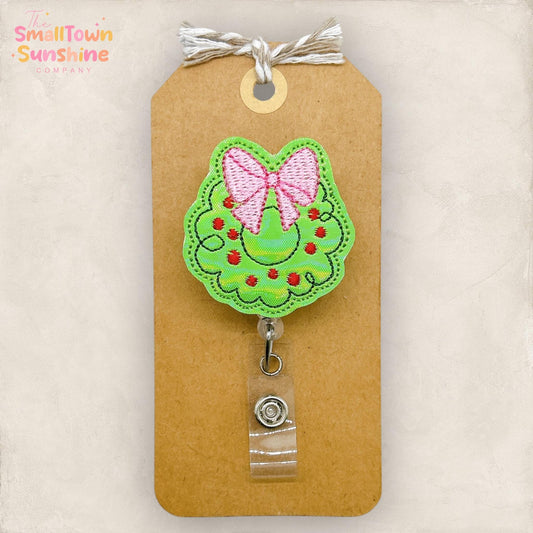 Christmas Wreath Badge Reel, Coquette Bow Badge Reel, Nurse Badge Clip, Teacher Lanyard, Coworker Gift, Badge Topper, Retractable ID Holder