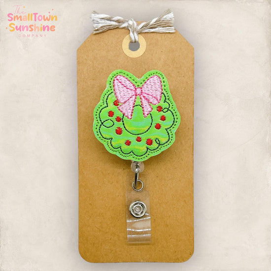 Christmas Wreath Badge Reel, Coquette Bow Badge Reel, Nurse Badge Clip, Teacher Lanyard, Coworker Gift, Badge Topper, Retractable ID Holder