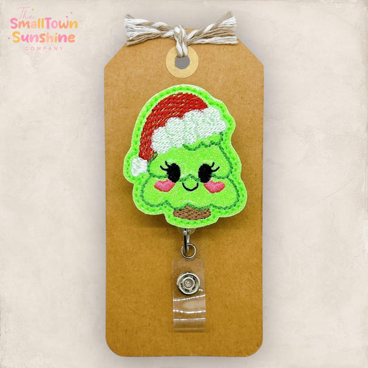Christmas Tree Santa Badge Reel, Festive Name Tag, Nurse Badge Clip, Teacher Lanyard, Coworker Gift, Retractable ID Holder | GLITTER