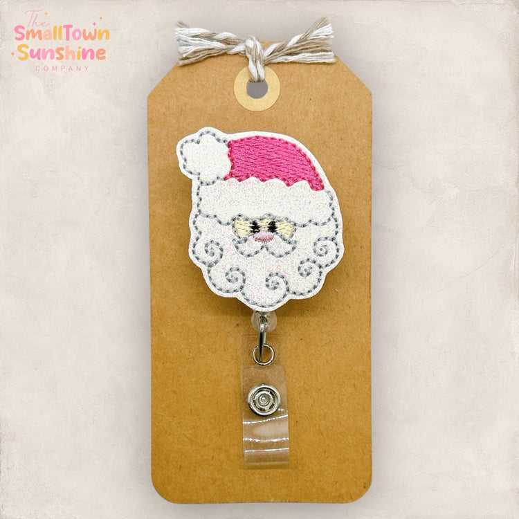 Holly Jolly Santa Badge Reel, Christmas Badge, Nurse Badge Clip, Teacher Lanyard, Coworker Gift, Topper, Retractable ID Holder | GLITTER