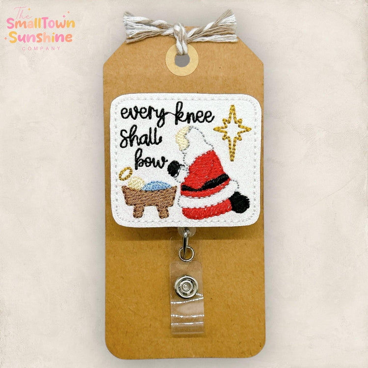 Every Knee Shall Bow Badge Reel, Baby Jesus Badge Reel, Christmas Badge Reel, Teacher Lanyard, Nurse Badge, Retractable ID Holder | GLITTER