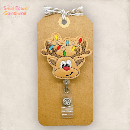Reindeer with Lights Badge Reel, Christmas Badge Reel, Nurse Badge Clip, Teacher Lanyard, Coworker Gift, Name Tag, Retractable ID Holder