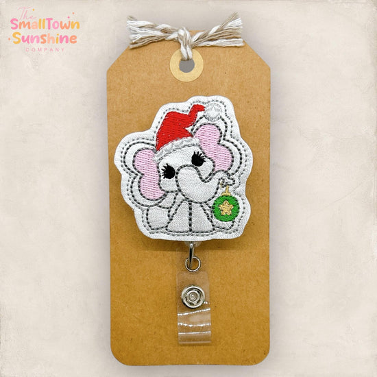 Elephant with Ornament Badge Reel, Christmas Badge Reel, Nurse Badge Clip, Teacher Lanyard, Coworker Gift, Name Tag, Retractable ID Holder