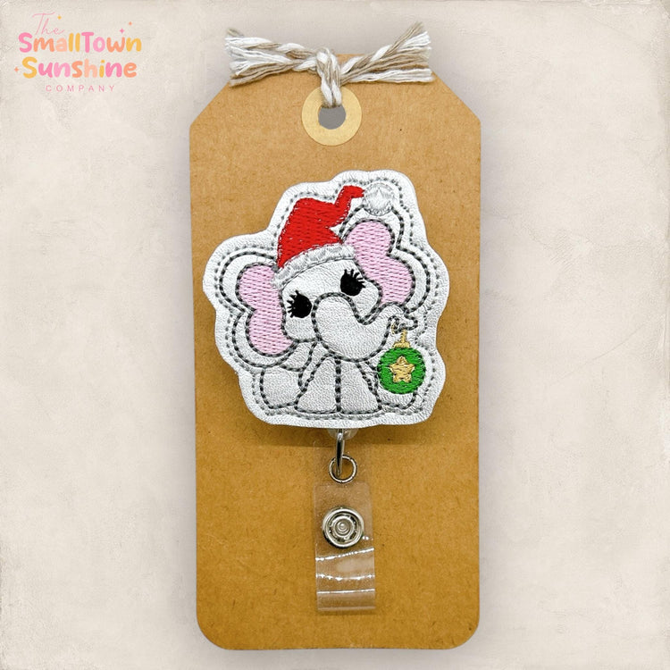 Elephant with Ornament Badge Reel, Christmas Badge Reel, Nurse Badge Clip, Teacher Lanyard, Coworker Gift, Name Tag, Retractable ID Holder