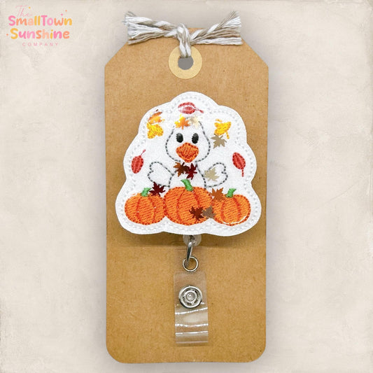 Fall Goose Shaker Badge Reel, Autumn Badge, Nurse Badge Clip, Teacher Lanyard, Coworker Gift, Name Tag, Retractable ID Holder | GLITTER