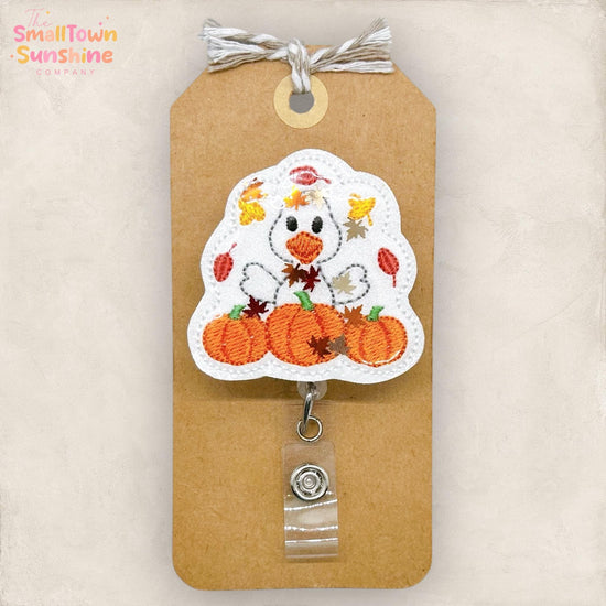 Fall Goose Shaker Badge Reel, Autumn Badge, Nurse Badge Clip, Teacher Lanyard, Coworker Gift, Name Tag, Retractable ID Holder | GLITTER