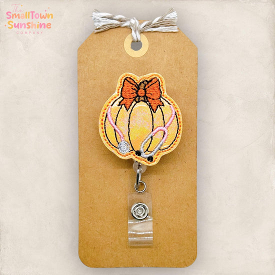 Stethoscope Pumpkin Badge Reel, Autumn Badge Reel, Registered Nurse Badge Clip, Teacher Lanyard, Name Tag, Topper, Retractable ID Holder