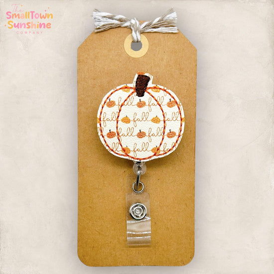 Fall Script Pumpkin Badge Reel, Autumn Badge Reel, Nurse Badge Clip, Teacher Lanyard, Coworker Gift, Badge Topper, Retractable ID Holder