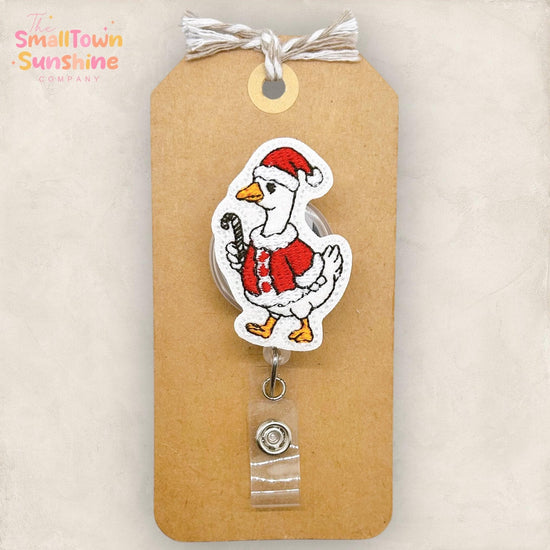 Santa Goose Badge Reel, Christmas Badge Reel, Nurse Badge Clip, Teacher Lanyard, Coworker Gift, Badge Buddy, Retractable ID Holder | GLITTER