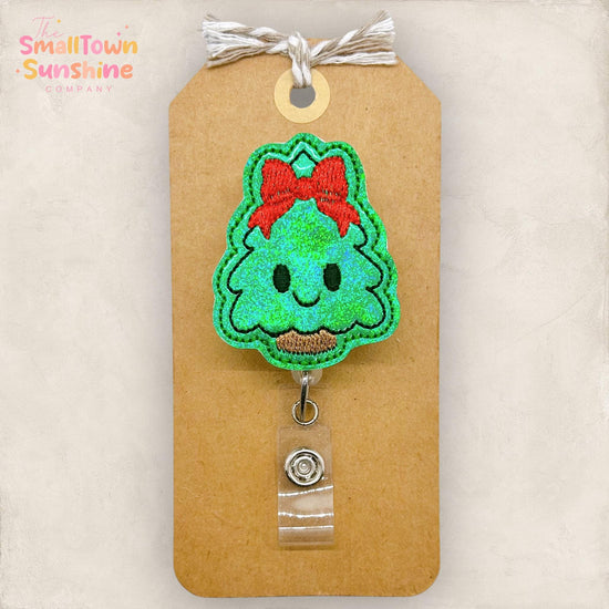 Christmas Tree Badge Reel, Tree with Bow Badge Reel, Nurse Badge Clip, Teacher Lanyard, Coworker Gift, Badge Topper, Retractable ID Holder
