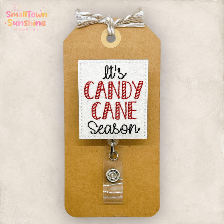 It’s Candy Cane Season Badge Reel, Christmas Badge Reel, Nurse Badge Clip, Teacher Lanyard, Coworker Gift, Retractable ID Holder | GLITTER