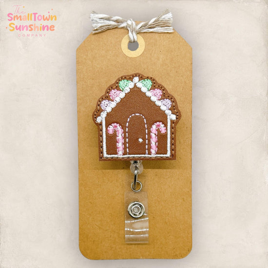 Gumdrop Gingerbread House Badge Reel, Christmas Name Tag, Nurse Badge Clip, Teacher Lanyard, Coworker Gift, Topper, Retractable ID Holder