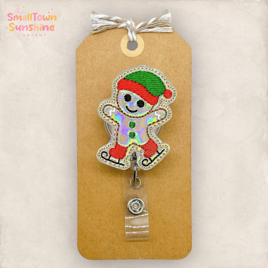 Skating Gingerbread Badge Reel, Christmas Badge Reel, Nurse Badge Clip, Teacher Lanyard, Coworker Gift, Name Tag, Retractable ID Holder