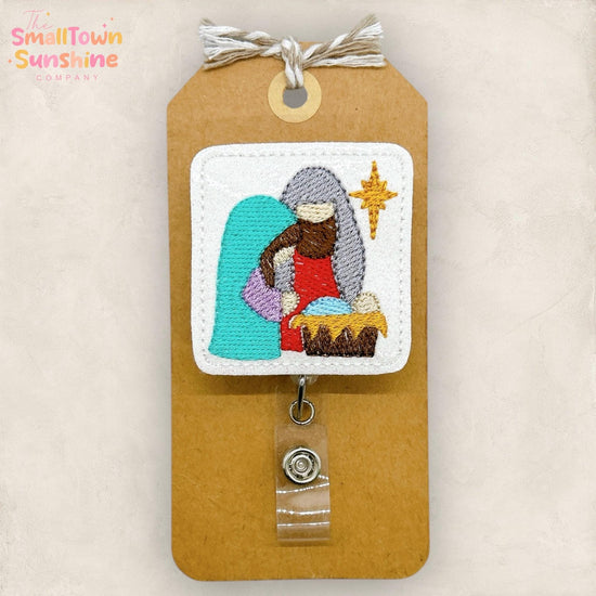 Holy Family Badge Reel, Christmas Nativity Badge Reel, Nurse Badge Clip, Teacher Lanyard, Coworker Gift, Retractable ID Holder | GLITTER