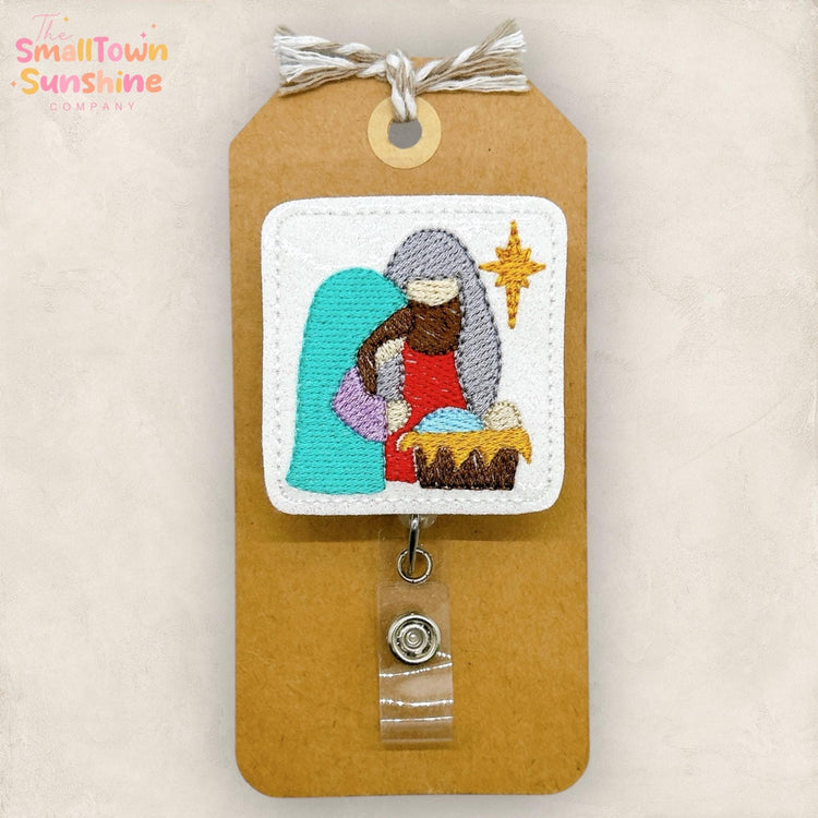Holy Family Badge Reel, Christmas Nativity Badge Reel, Nurse Badge Clip, Teacher Lanyard, Coworker Gift, Retractable ID Holder | GLITTER