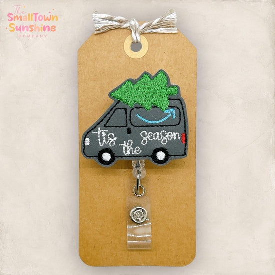 Tis the Season Badge Reel, Christmas Delivery Truck Badge, Nurse Badge Clip, Teacher Lanyard, Coworker Gift, Retractable ID Holder | GLITTER