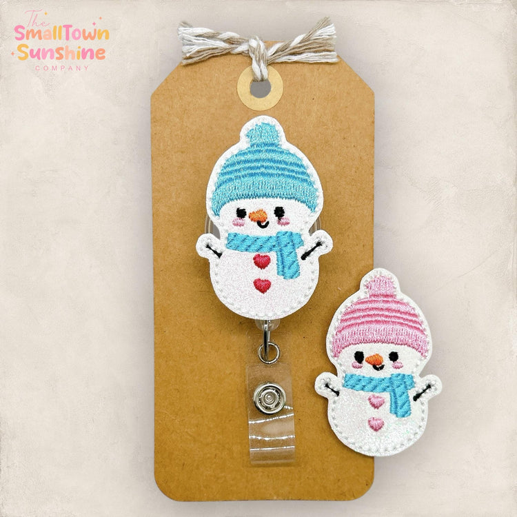 Winter Snowman Badge Reel, Christmas Badge Reel, Nurse Badge Clip, Teacher Lanyard, Coworker Gift, Topper, Retractable ID Holder | GLITTER