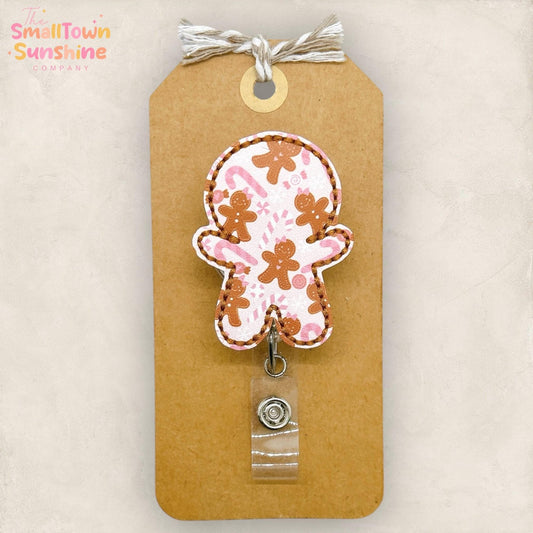 Gingerbread Badge Reel, Christmas Name Tag, Nurse Badge Clip, Teacher Lanyard, Coworker Gift, Swappable Topper, Retractable ID Holder
