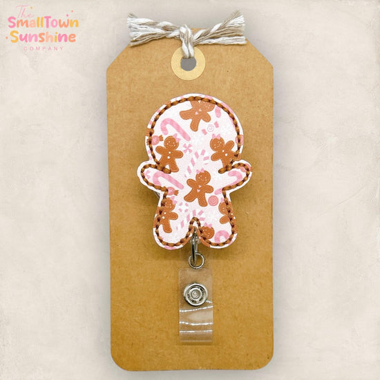 Gingerbread Badge Reel, Christmas Name Tag, Nurse Badge Clip, Teacher Lanyard, Coworker Gift, Swappable Topper, Retractable ID Holder