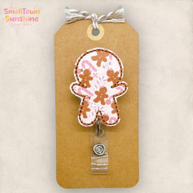Gingerbread Badge Reel, Christmas Name Tag, Nurse Badge Clip, Teacher Lanyard, Coworker Gift, Swappable Topper, Retractable ID Holder