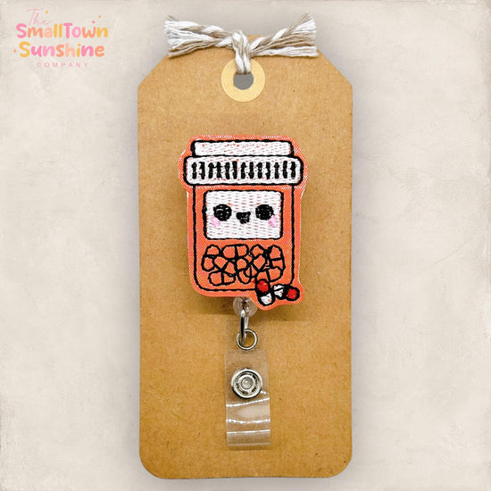 Prescription Pill Bottle Badge Reel, Nurse Badge Clip, Pharmacy Tech, RN Name Tag, Hospital Lanyard, Coworker Gift, Retractable ID Holder