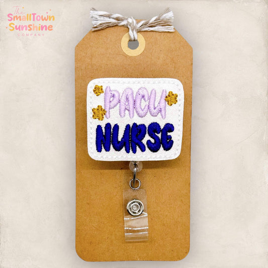PACU Nurse Retractable Badge Reel: ID Holder, Medical Name Tag, Coworker Gift, Topper, Lanyard, Mri Safe, Heavy Duty Options | GLITTER