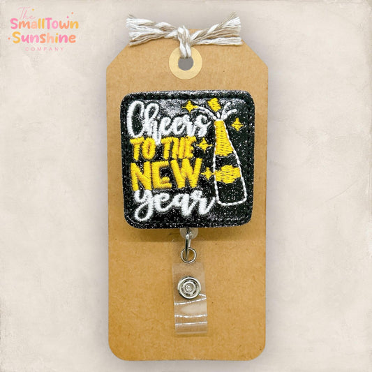 Cheers to the New Year Badge Reel, New Year’s Eve Topper, Nurse Badge Clip, Teacher Lanyard, Coworker Gift, Retractable ID Holder | GLITTER