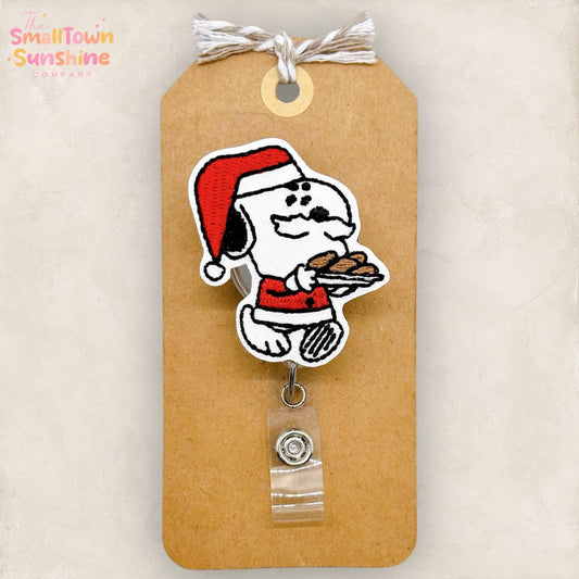 Christmas Beagle Retractable Badge Reel: Dog ID Holder, Coworker Gift, Swappable Topper, Lanyard, MRI Safe, Heavy Duty Options | GLITTER