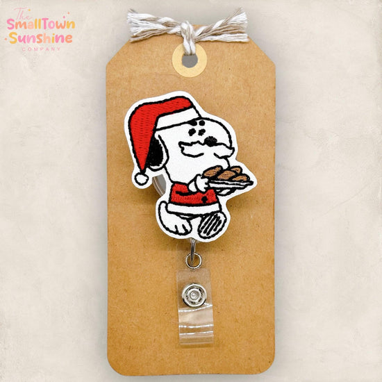 Christmas Beagle Retractable Badge Reel: Dog ID Holder, Coworker Gift, Swappable Topper, Lanyard, MRI Safe, Heavy Duty Options | GLITTER