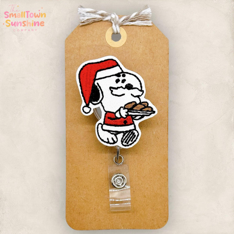 Christmas Beagle Retractable Badge Reel: Dog ID Holder, Coworker Gift, Swappable Topper, Lanyard, MRI Safe, Heavy Duty Options | GLITTER