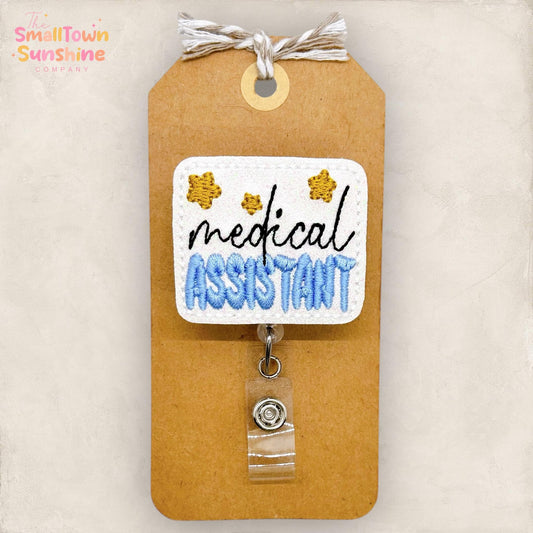 Medical Assistant Retractable Badge Reel: MA Id Holder, Coworker Gift, Swappable Topper, Lanyard, MRI Safe, Heavy Duty Options | GLITTER
