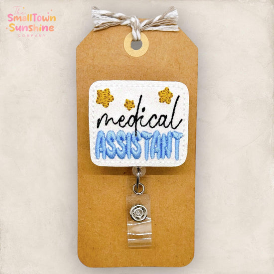 Medical Assistant Retractable Badge Reel: MA Id Holder, Coworker Gift, Swappable Topper, Lanyard, MRI Safe, Heavy Duty Options | GLITTER