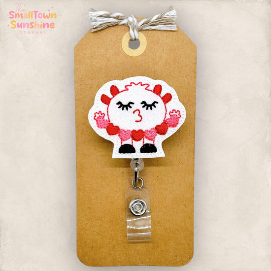 Love Monster Retractable Badge Reel: Valentine ID Holder, Name Tag, Topper, Coworker Gift, Lanyard, MRI Safe, Heavy Duty Options | GLITTER