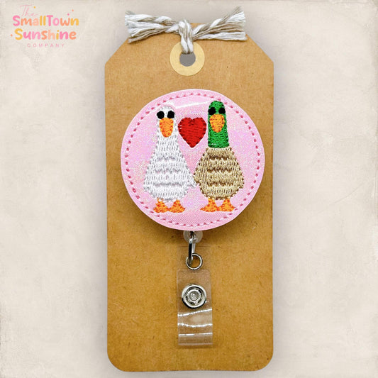 Lover Ducks Retractable Badge Reel: Valentine ID Holder, Name Tag, Topper, Coworker Gift, Lanyard, MRI Safe, Heavy Duty Options