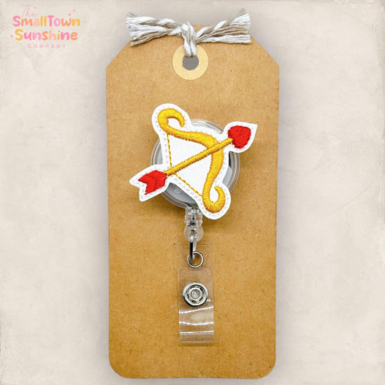Cupid’s Arrow Retractable Badge Reel: Valentine ID Holder, Name Tag, Topper, Coworker Gift, Lanyard, MRI Safe, Heavy Duty Options | GLITTER