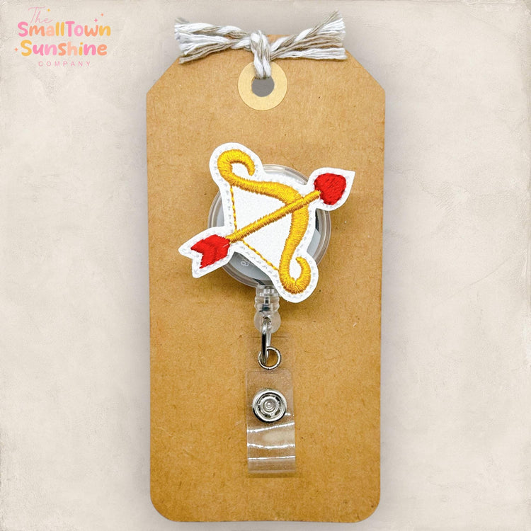 Cupid’s Arrow Retractable Badge Reel: Valentine ID Holder, Name Tag, Topper, Coworker Gift, Lanyard, MRI Safe, Heavy Duty Options | GLITTER