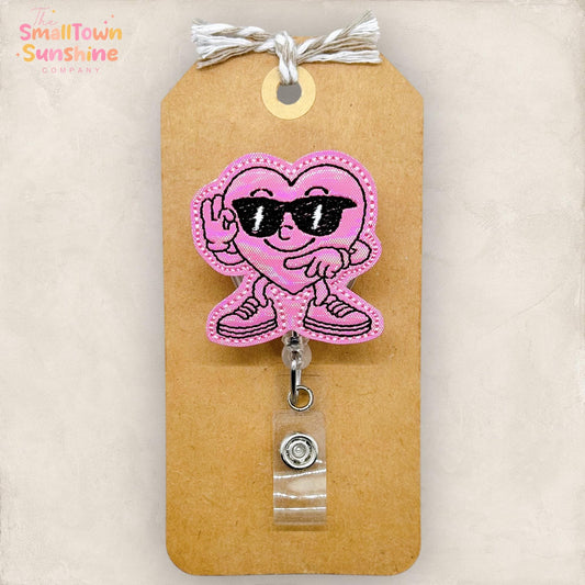 6 7 Pink Heart Retractable Badge Reel: Valentine ID Holder, Name Tag, Topper, Coworker Gift, Lanyard, MRI Safe, Heavy Duty Options