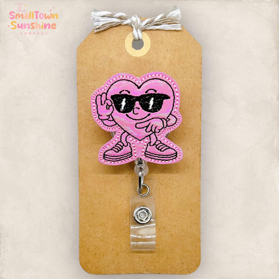 6 7 Pink Heart Retractable Badge Reel: Valentine ID Holder, Name Tag, Topper, Coworker Gift, Lanyard, MRI Safe, Heavy Duty Options