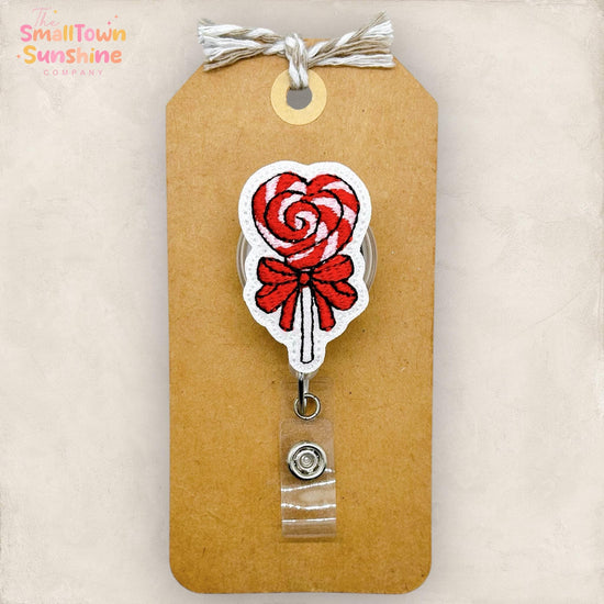Lollipop Heart Retractable Badge Reel: Valentine ID Holder, Name Tag, Topper, Coworker Gift, Lanyard, MRI Safe, Heavy Duty Options | GLITTER