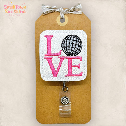 Love Retractable Badge Reel: Disco Valentine ID Holder, Name Tag, Topper, Coworker Gift, Lanyard, MRI Safe, Heavy Duty Options