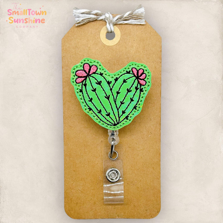 Cactus Heart Retractable Badge Reel: Prickly Valentine ID Holder, Name Tag, Topper, Coworker Gift, Lanyard, MRI Safe, Heavy Duty Options